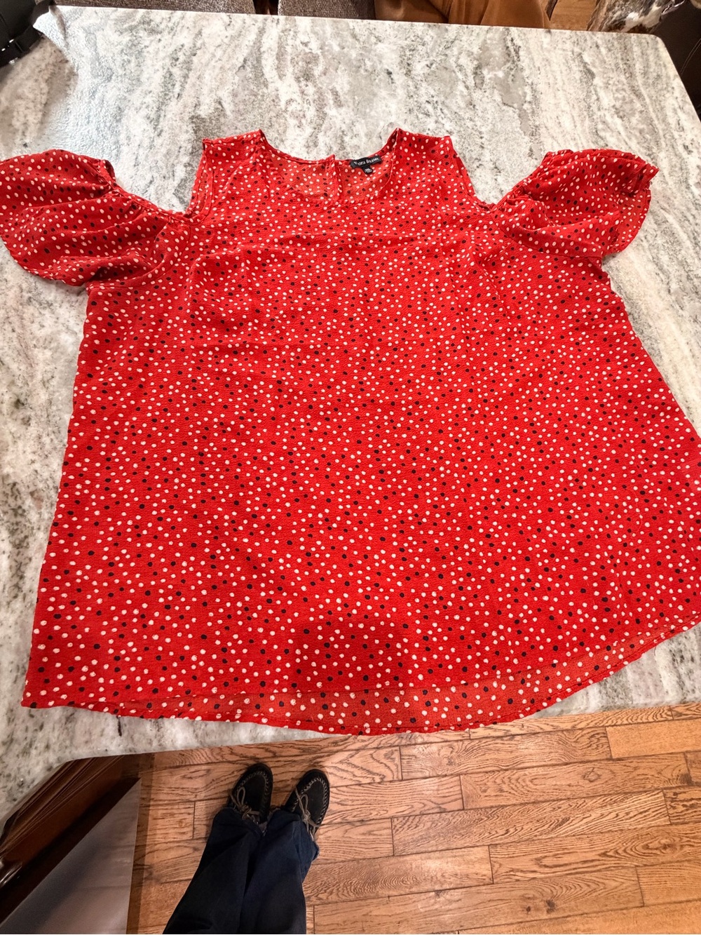 Red Polka Dot Cold-Shoulder Blouse